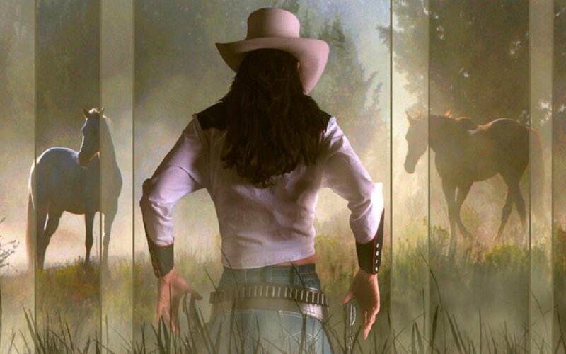 Cowboy with Horses — Green, Serene