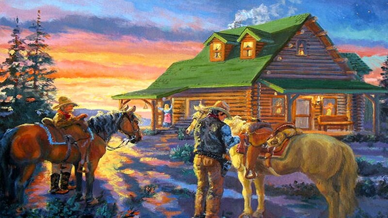 Cowboy with Horses — Green