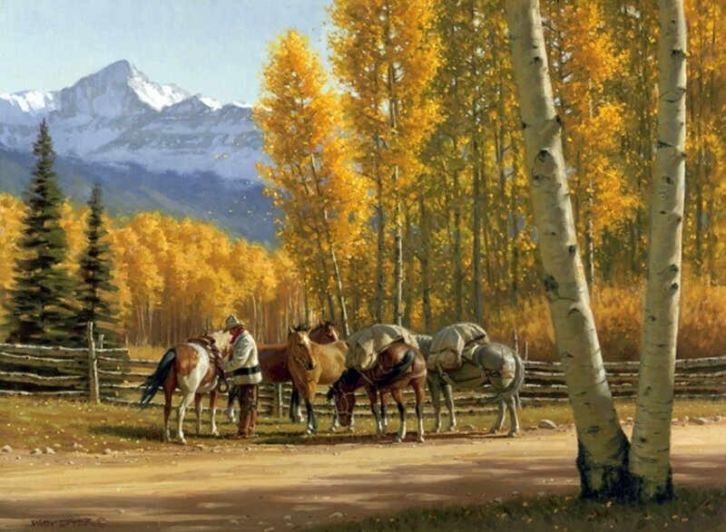 Cowboy with Horses — Yellow