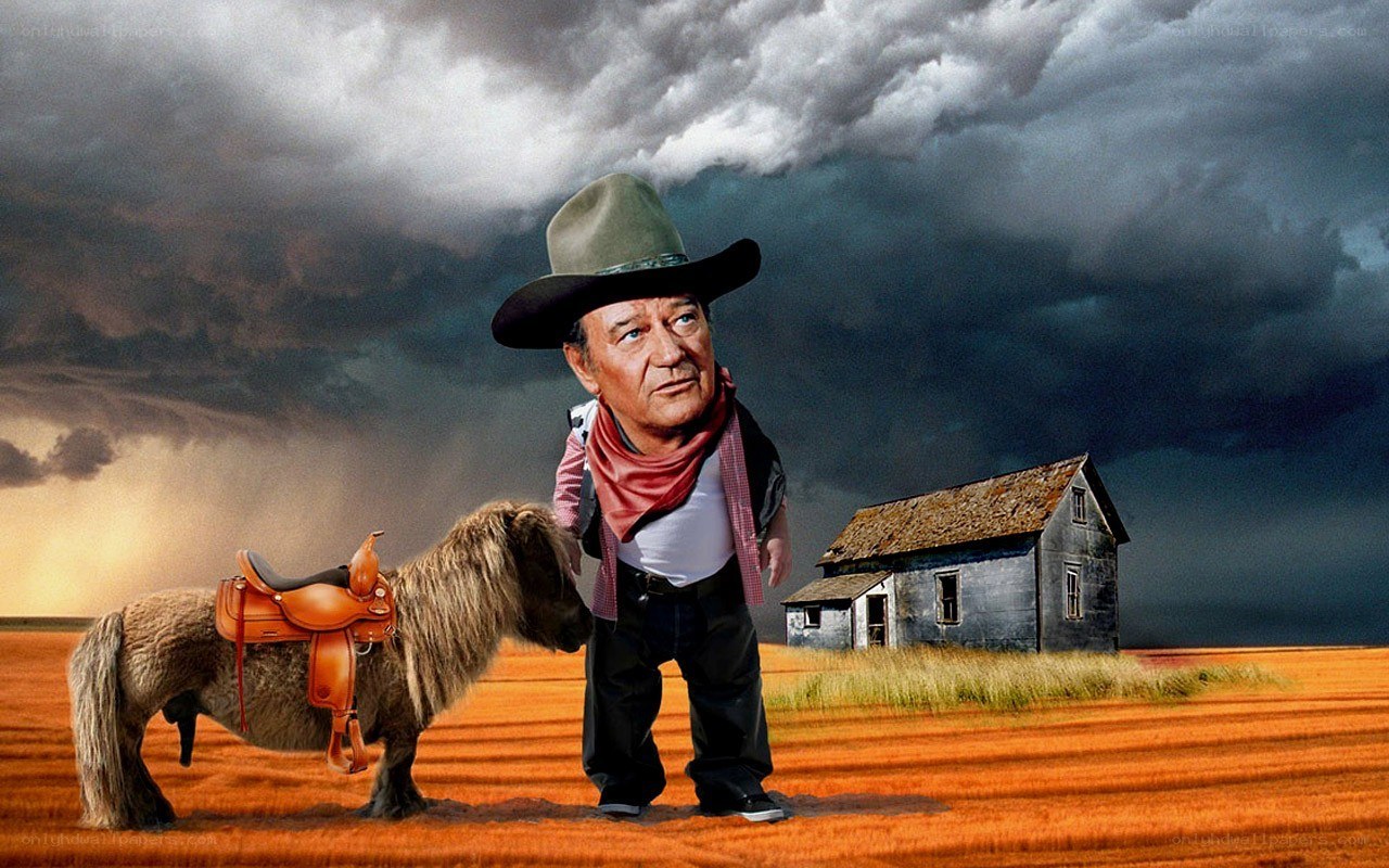 Cowboy with pony in storm