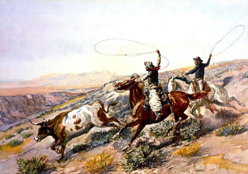 Cowboys Chasing Bull — Brown