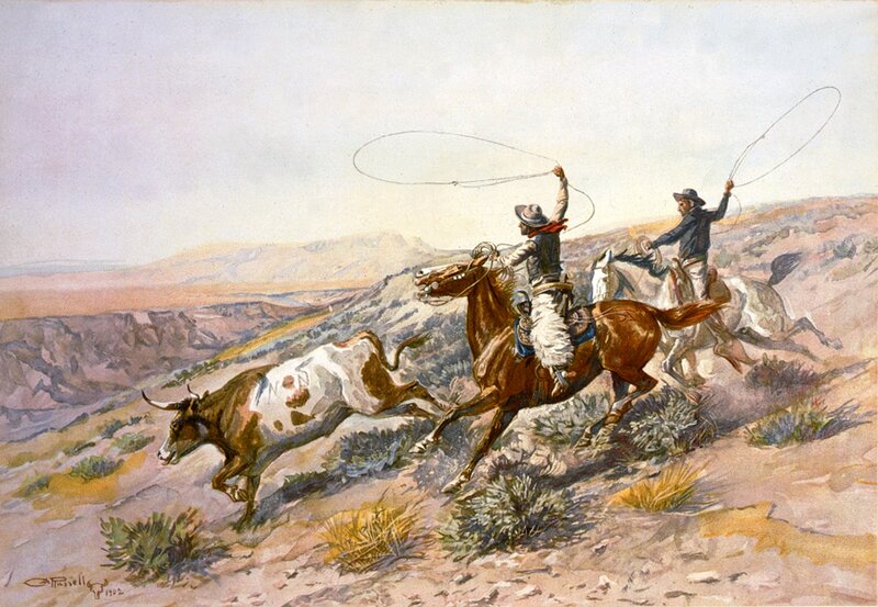 Cowboys Chasing Bull