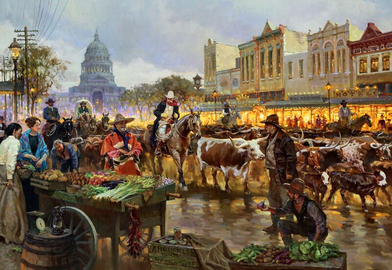 Cowboys Herding Cattle — Brown, Bustling