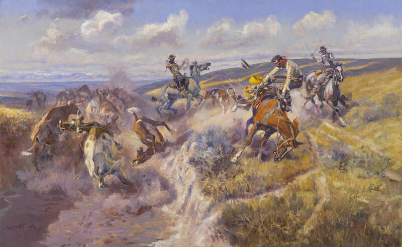 Cowboys Herding Cattle — Brown, Dramatic, Afternoon
