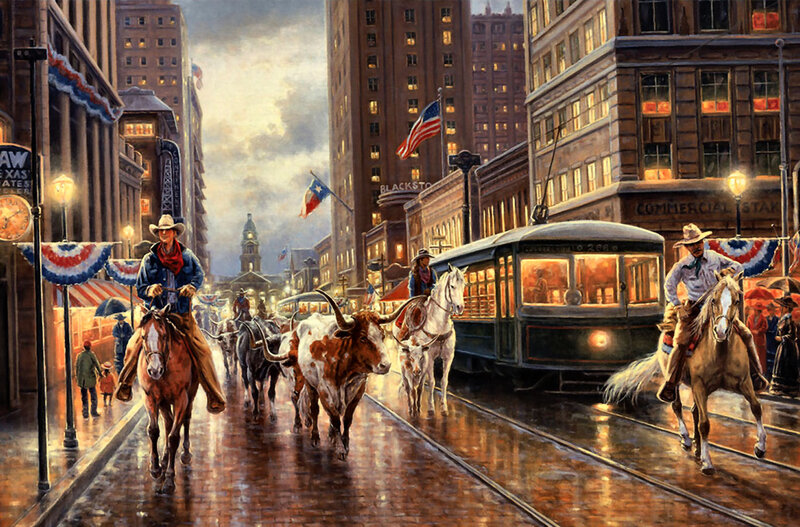 Cowboys Herding Cattle — Brown, Dramatic, Night