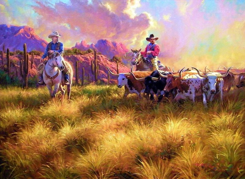 Cowboys Herding Cattle — Yellow