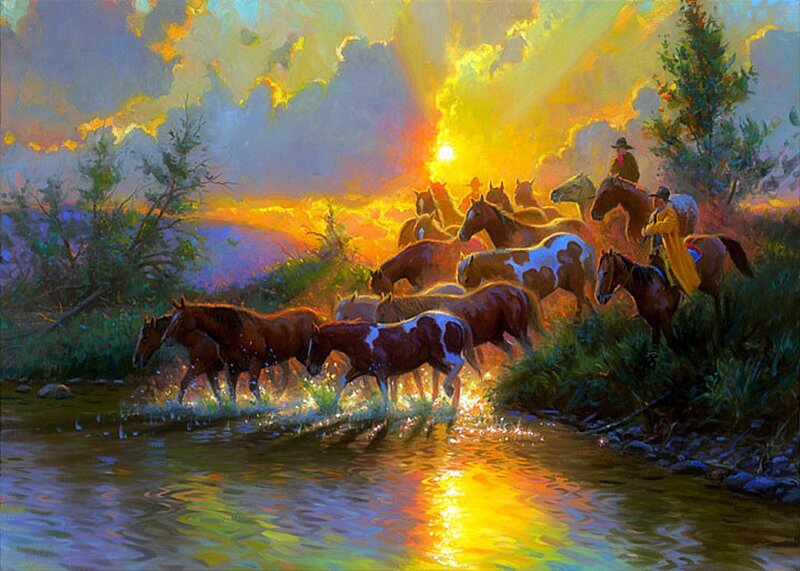 Cowboys Herding Horses — Yellow