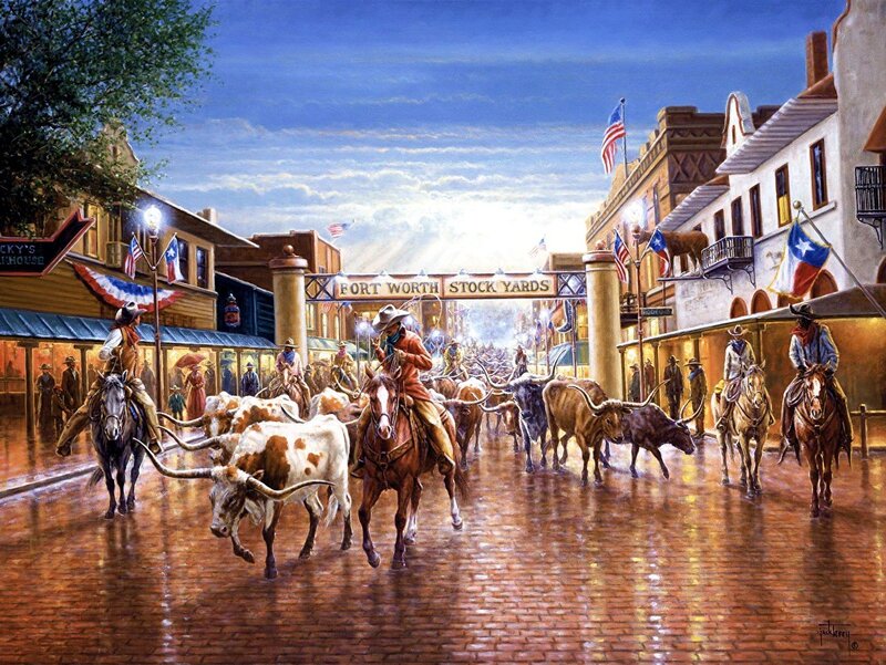 Cowboys Herding Longhorns
