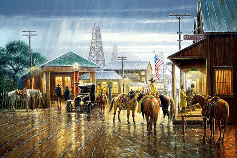 Cowboys in Rainstorm