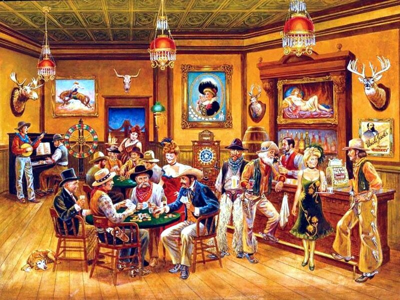 Cowboys in Saloon — Brown, Lively