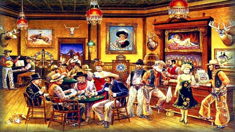 Cowboys in Saloon — Brown