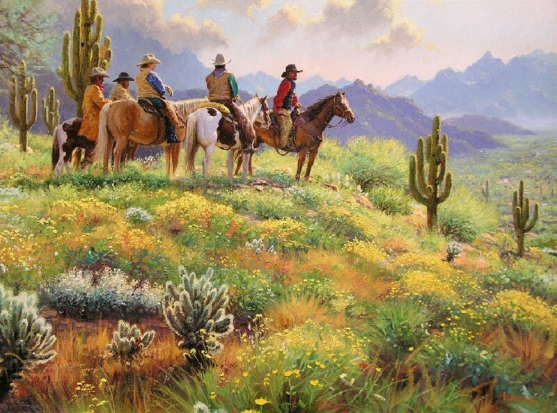 Cowboys on a desert trail