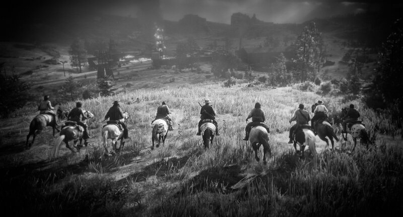 Cowboys on Horseback — Black, Dramatic, Night
