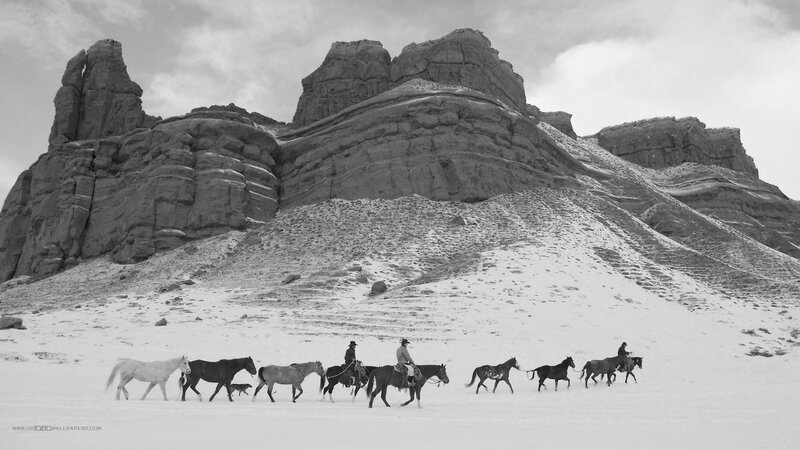 Cowboys on Horseback — Black, Dramatic