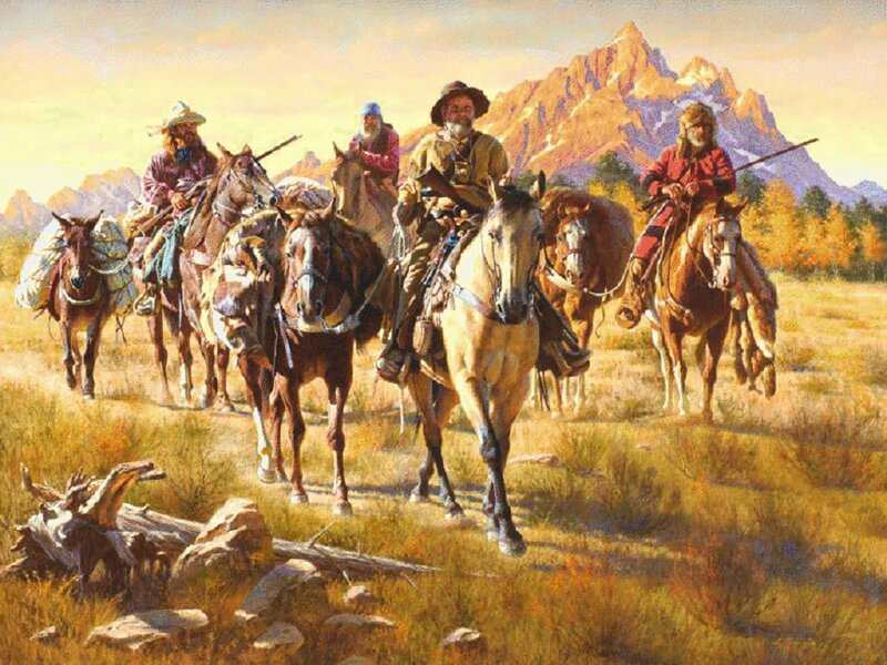 Cowboys on Horseback — Brown, Dramatic, Afternoon, Painting