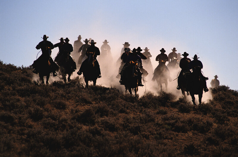 Cowboys on Horseback — Brown, Dramatic, Afternoon