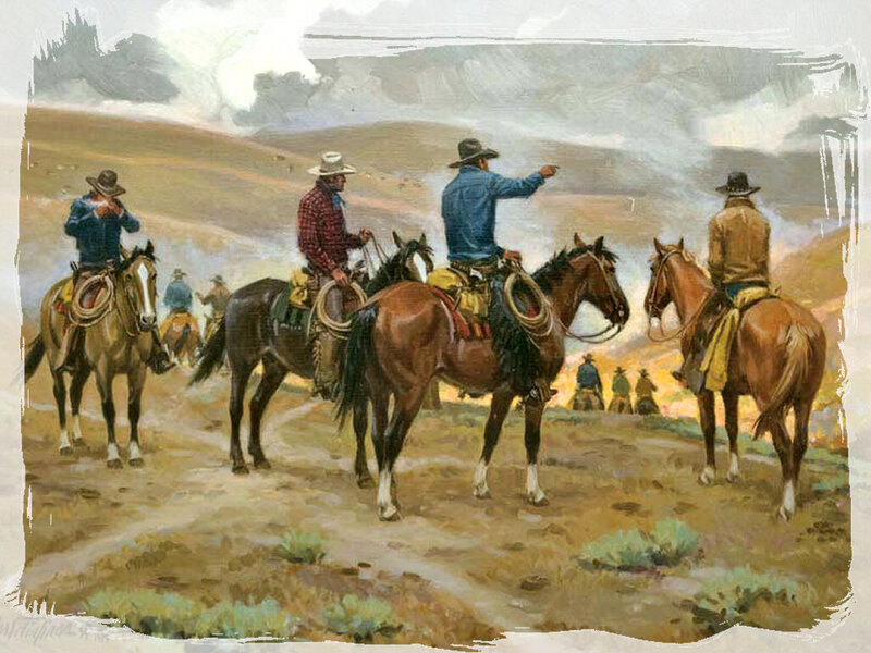 Cowboys on Horseback — Brown