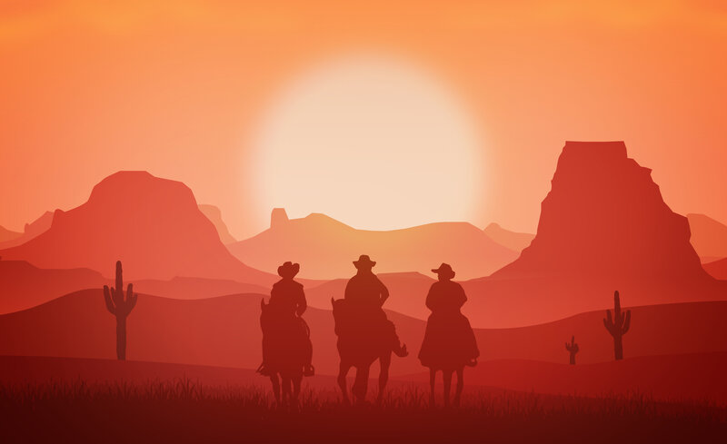 Cowboys on Horseback — Orange, Dramatic