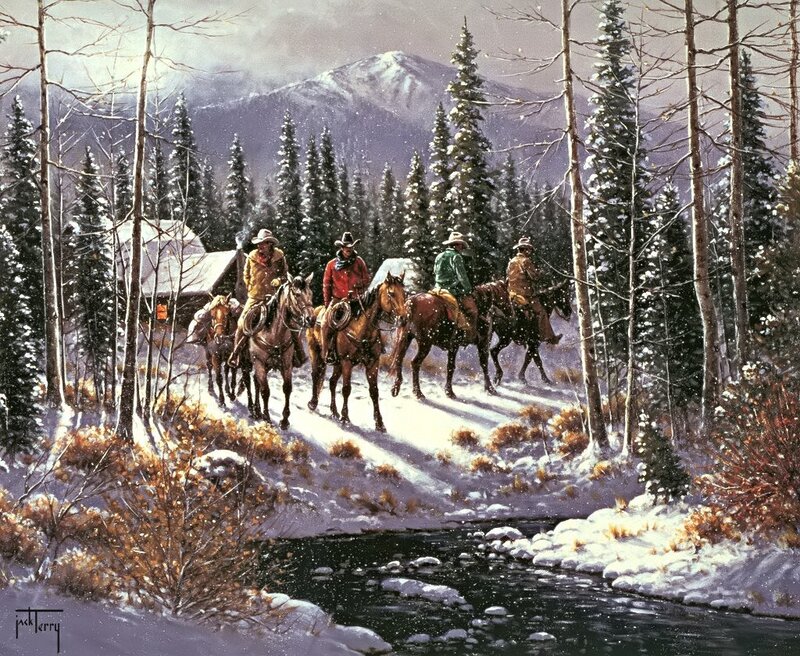 Cowboys on Horseback — White, Serene