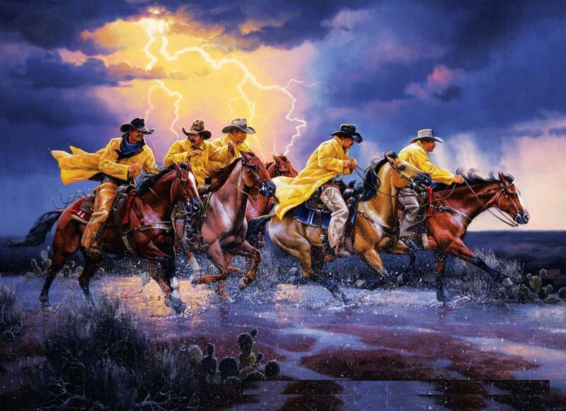 Cowboys on Horses — Yellow