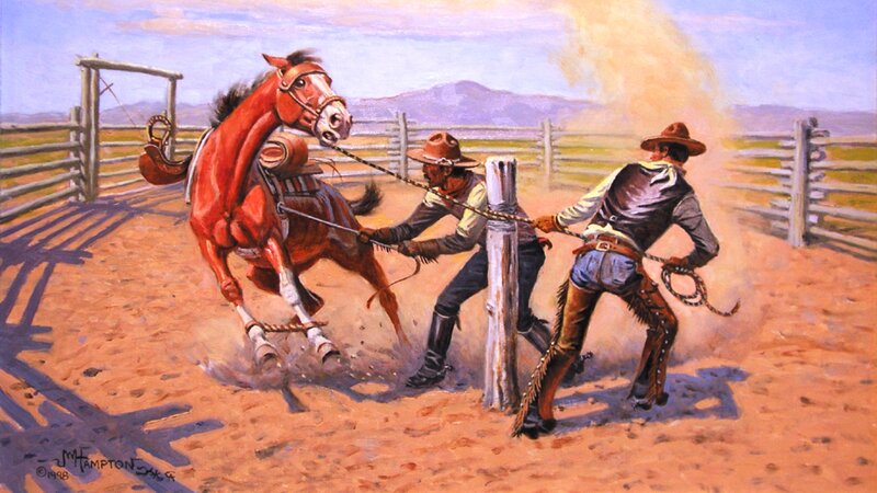 Cowboys Restraining Horse