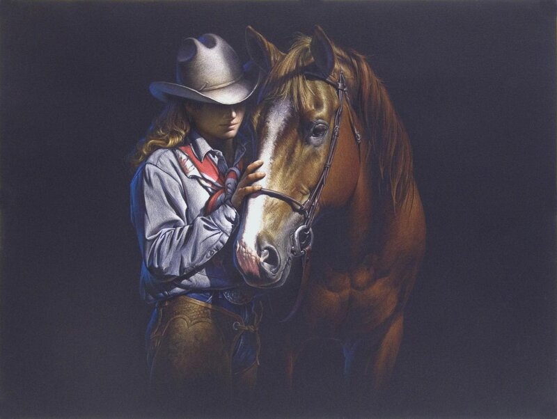 Cowgirl Hugging Horse