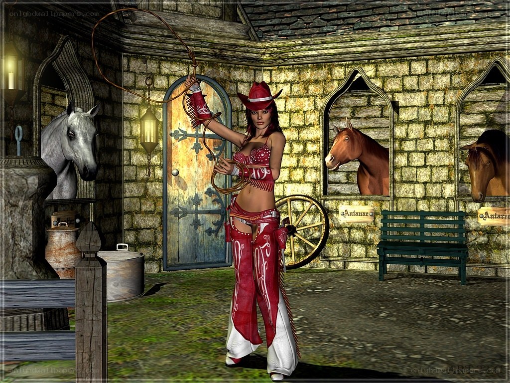 Cowgirl in a stable