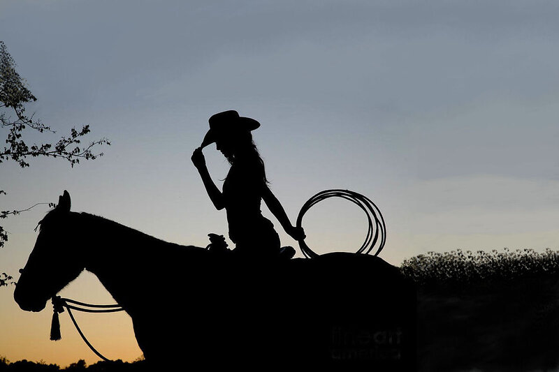 Cowgirl on Horse — Black, Dramatic