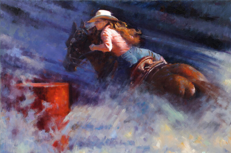 Cowgirl on Horse — Blue