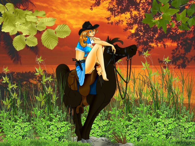 Cowgirl on Horse — Orange