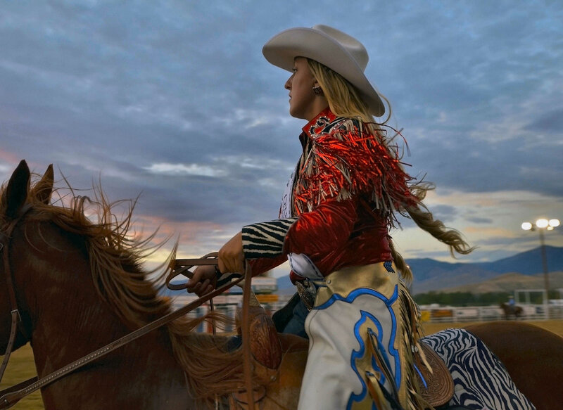 Cowgirl on Horseback — Blue