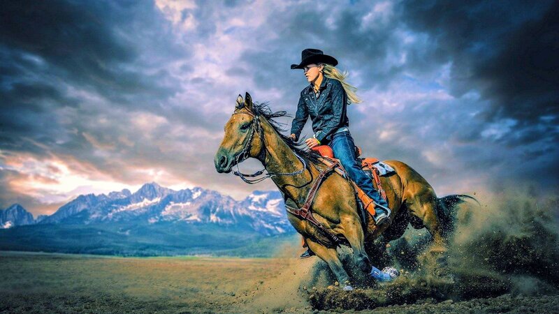 Cowgirl Riding Horse — Brown