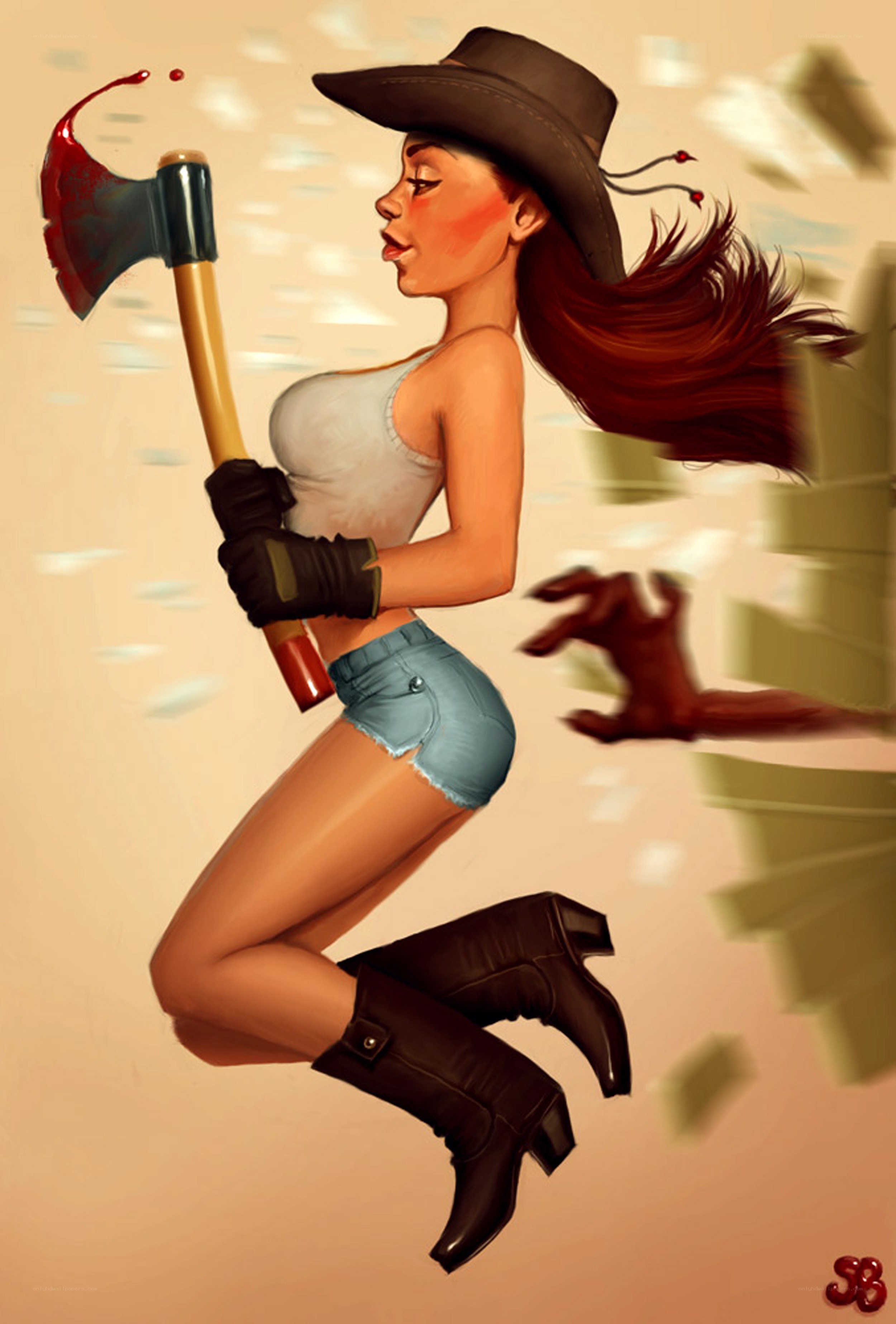 Cowgirl with an axe