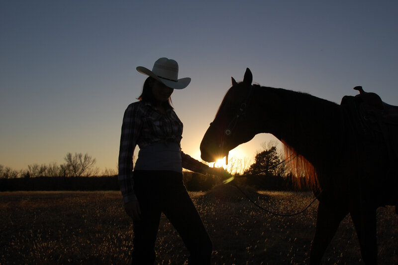 Cowgirl with Horse — Blue