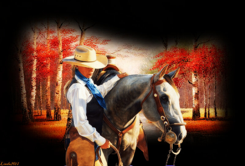 Cowgirl with Horse — Red