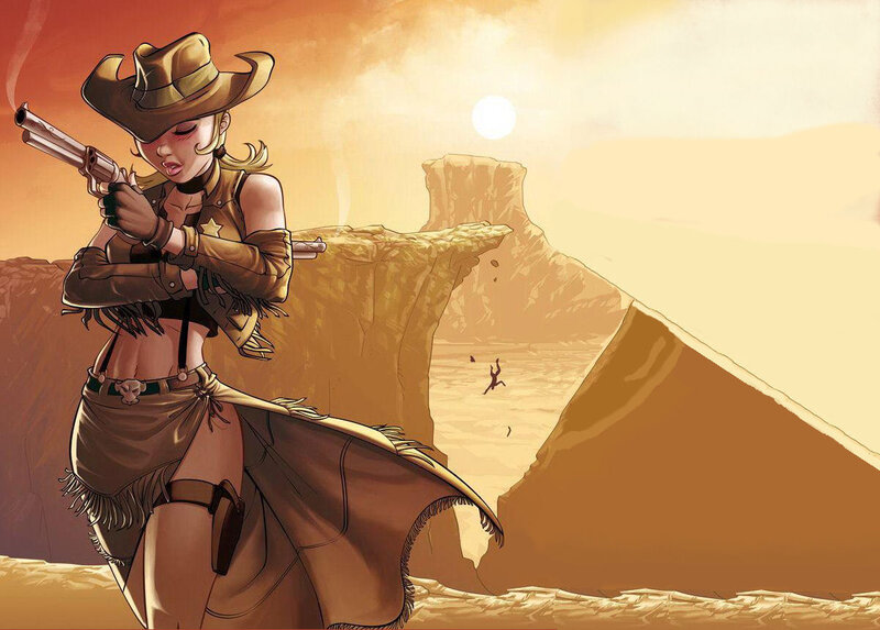 Cowgirl with Revolver — Brown