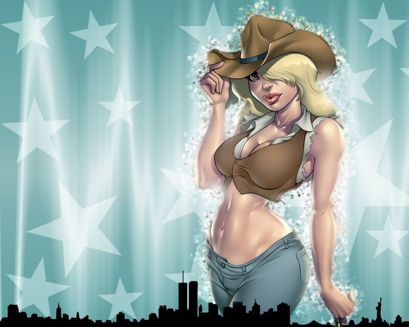 cowgirl with stars background