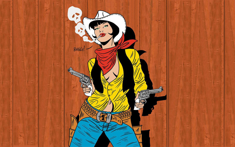 Cowgirl with Two Guns — Brown
