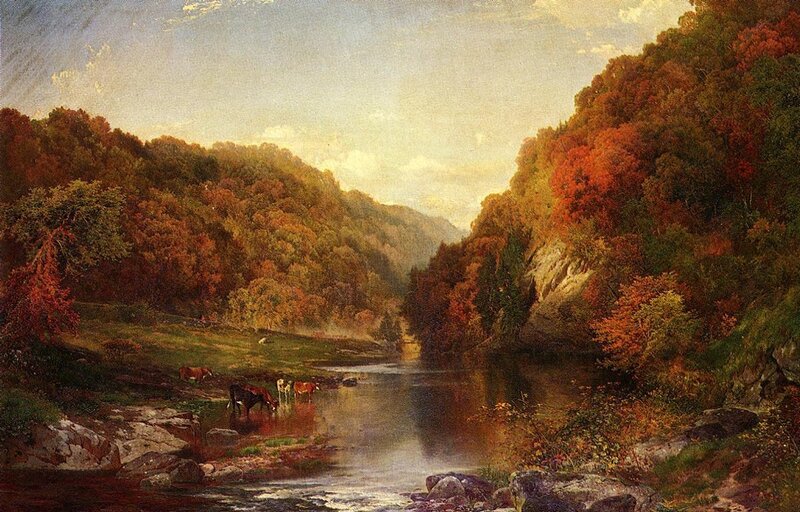 Cows Drinking from River — Green