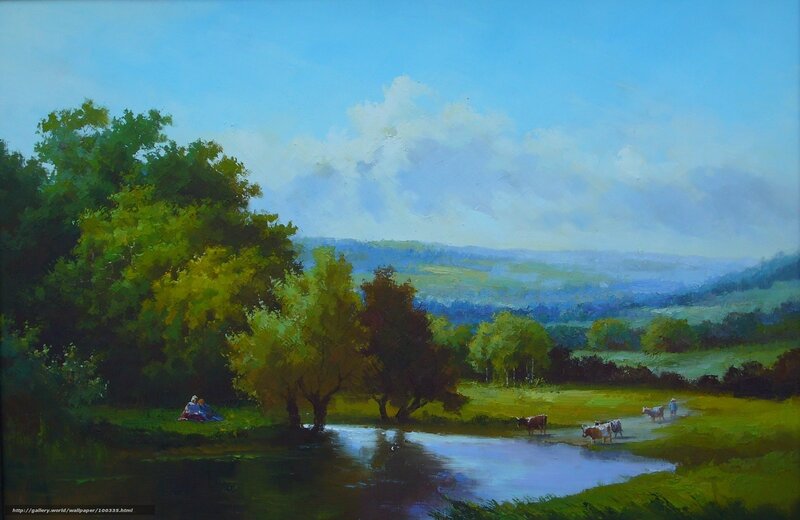 Cows Grazing by River