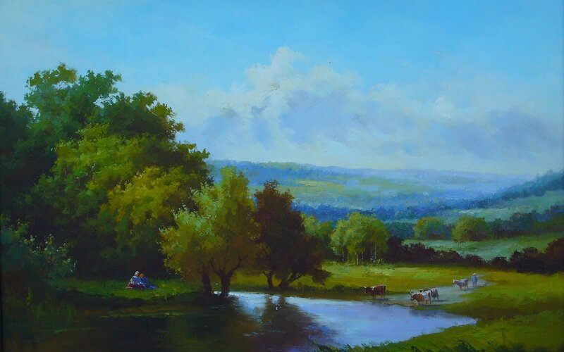 Cows in a River — Green