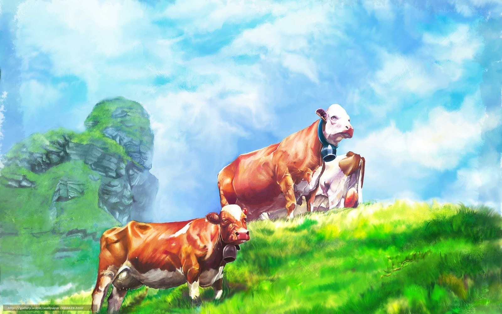 Cows on a green hillside
