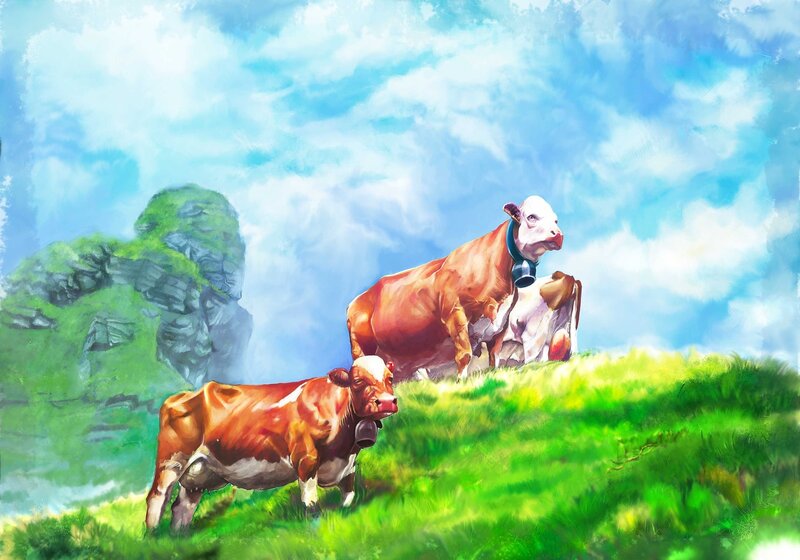 Cows on a Hillside — Green