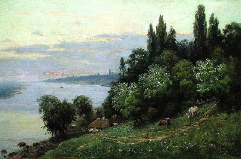 Cows on a Riverbank — Green