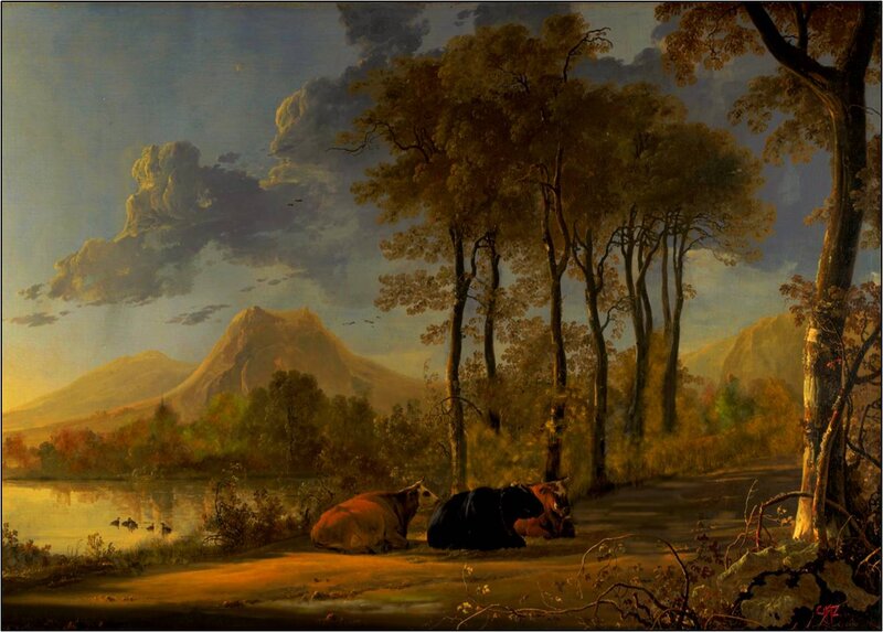 Cows Resting by River