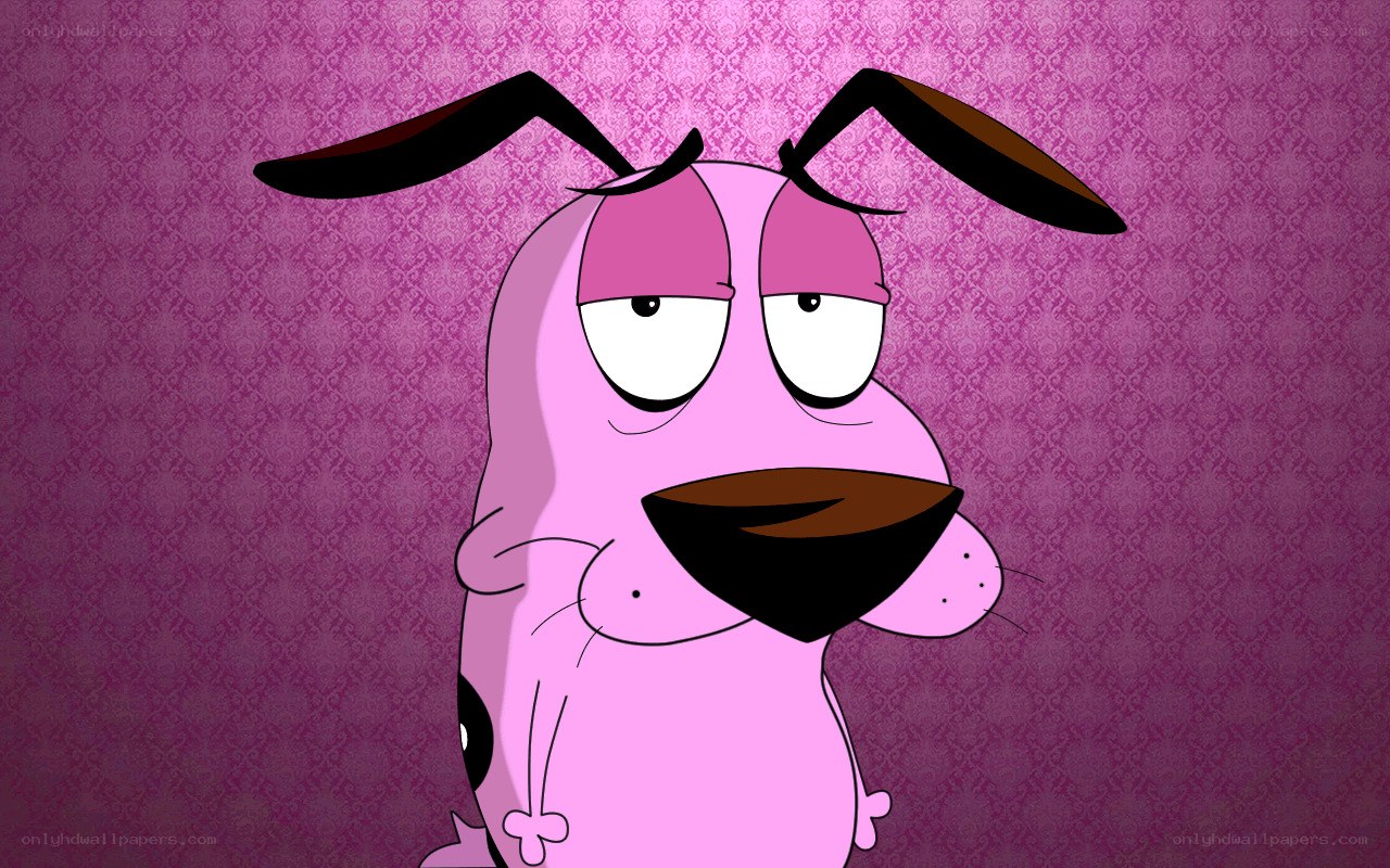 Coy dog character on purple background