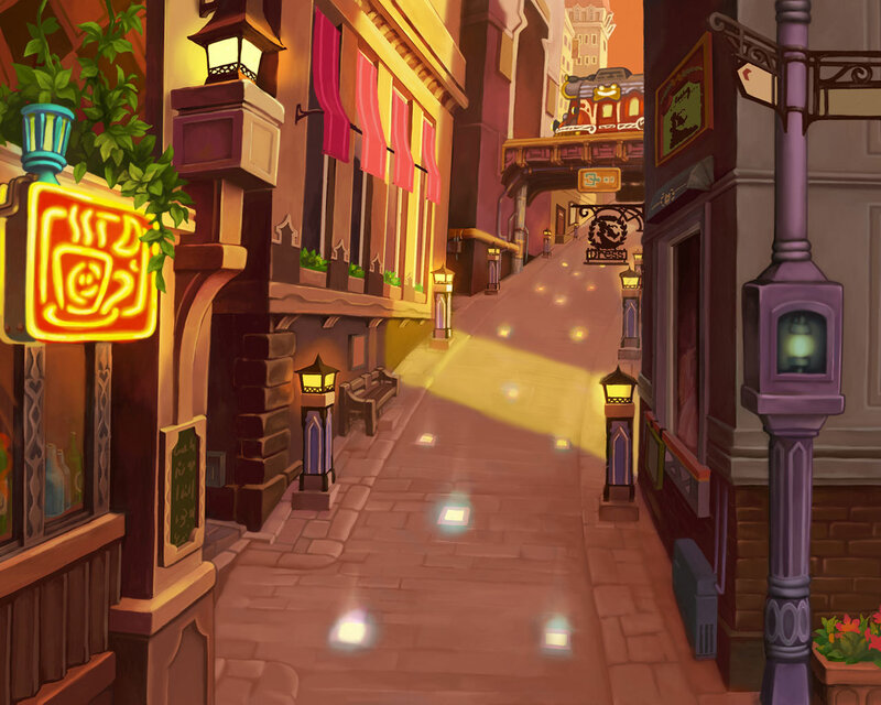 cozy alley at dusk