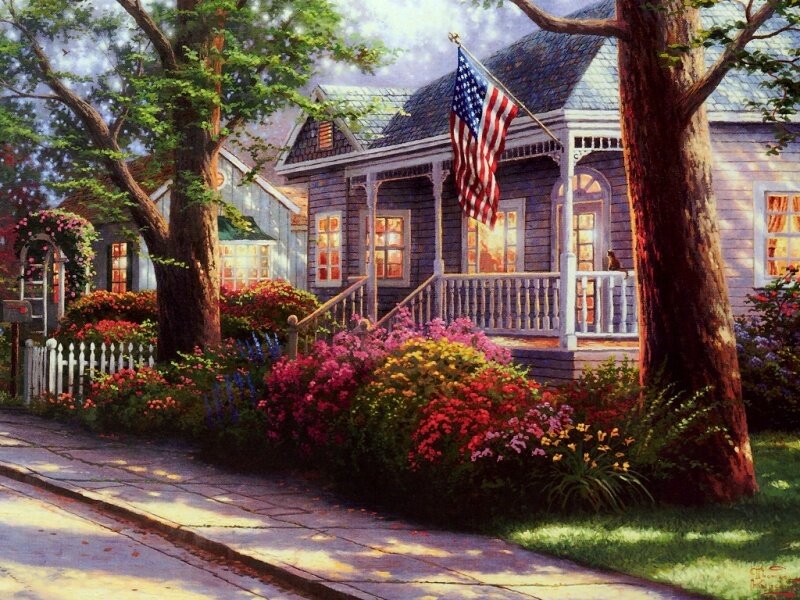 Cozy American home with flag