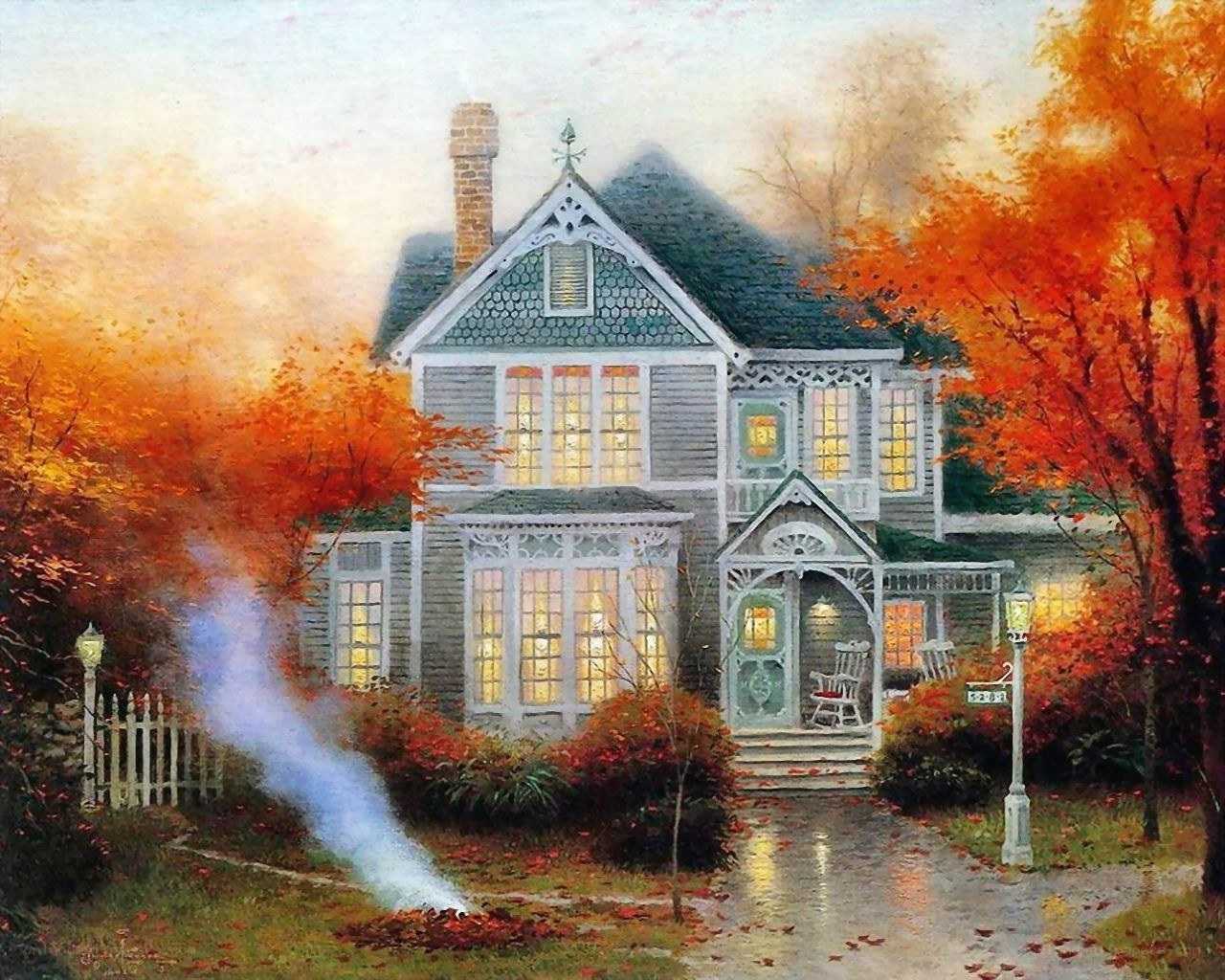 Cozy Autumn House Scene