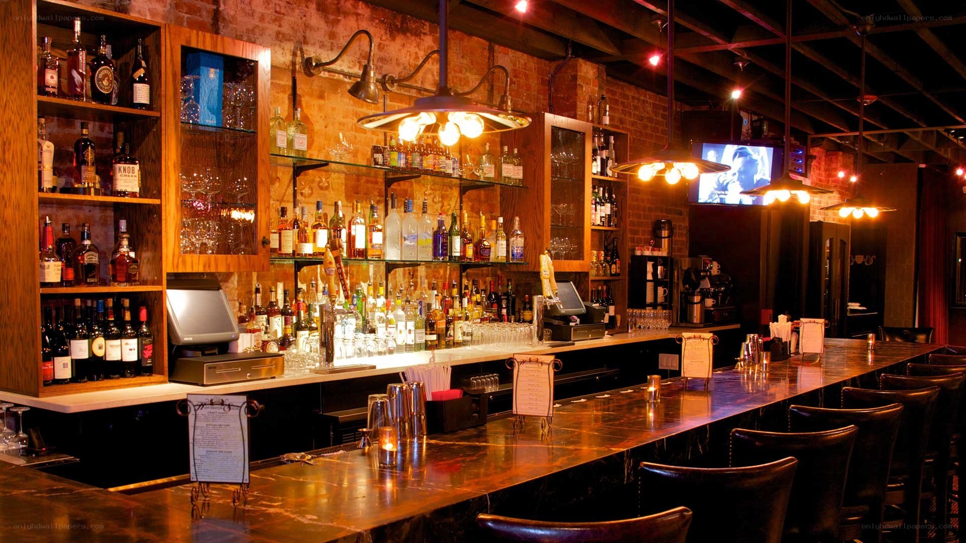 cozy bar with brick walls